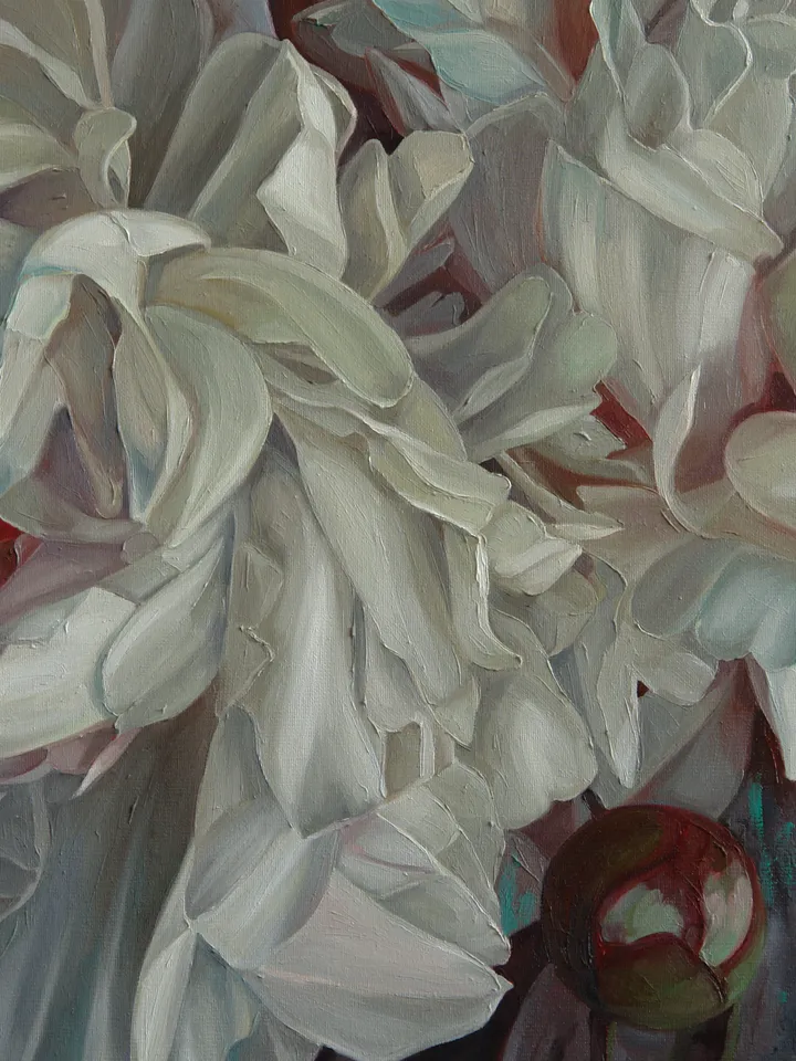 White peonies oil painting