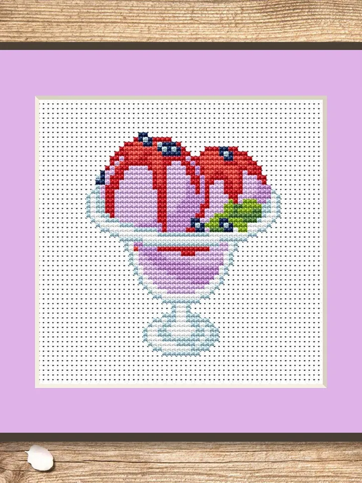 Purple Ice Cream Balls Cross Stitch Pattern, Kitchen Cross Stitch, Embroidery Ice Cream, Dessert Cross Stitch, Modern Cross Stitch #kt021