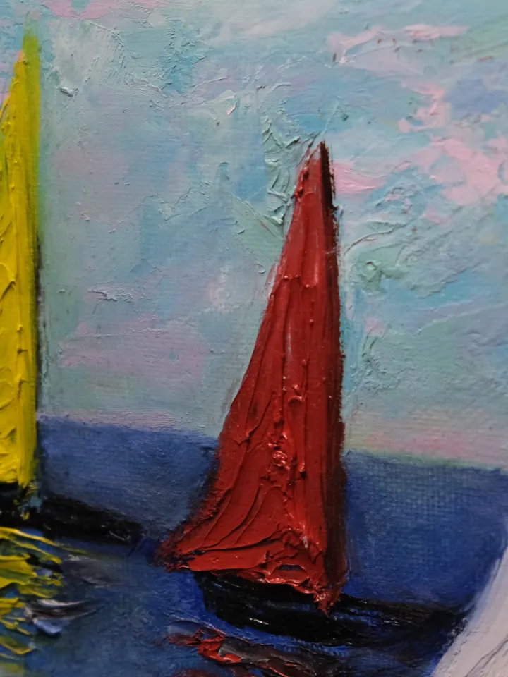 Oil Painting Sailboats Seascape Yachts Travel Sea Regatta 9x7 Inches 24x18 cm 3d Image Canvas on Cardboard Wall Decor Occasion Gift