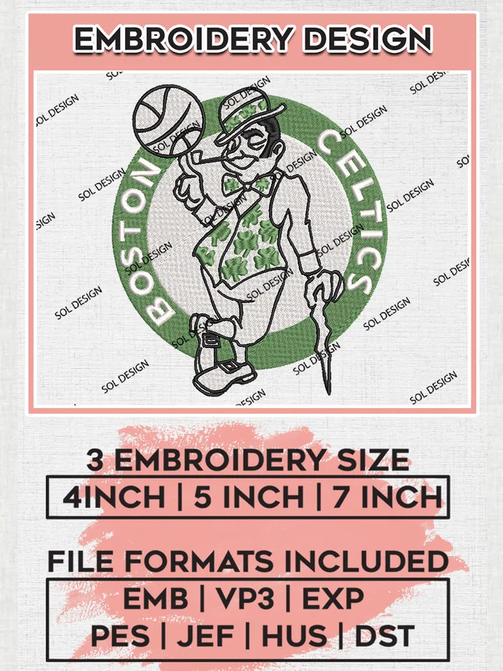 NBA Boston Celtics Round Logo Embroidery Designs,Boston Celtics Team Logo Embroidery, Basketball Team Logo Emb Files, NBA Team, 3 sizes, Machine embroidery Files, Digital Download