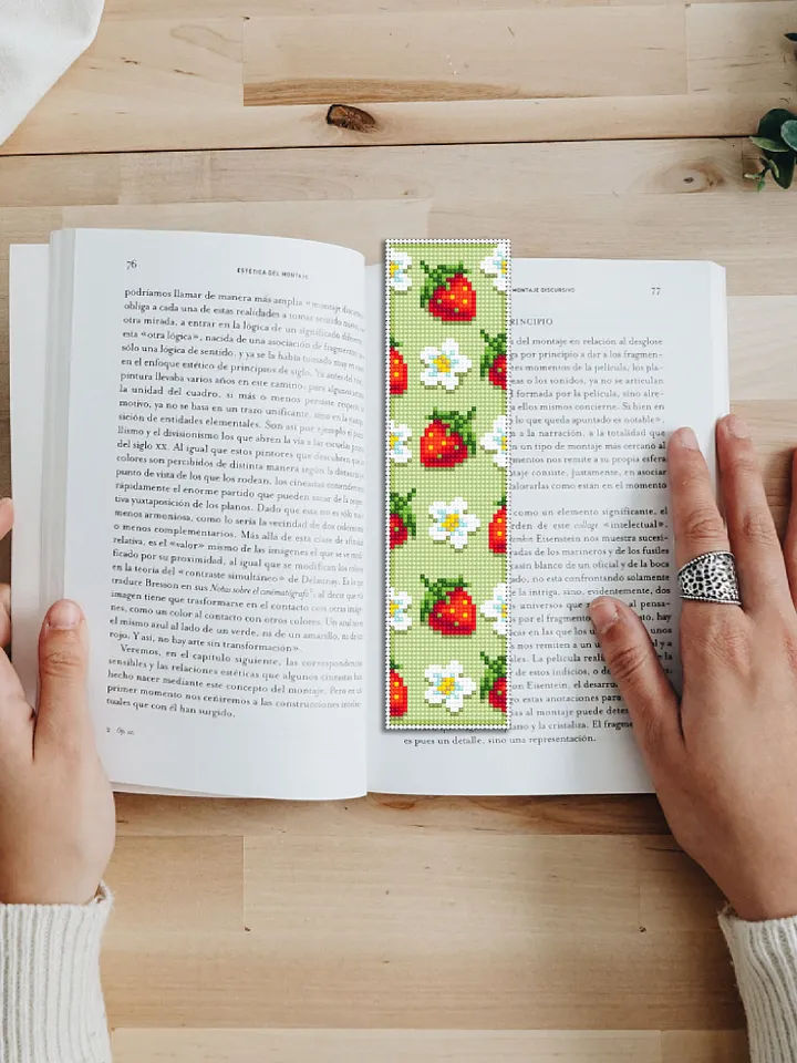 Bookmark Strawberry cross stitch download PDF Summer cross stitch chart Digital bookmark fruit Red berries xstitch Floral embroidery #B48