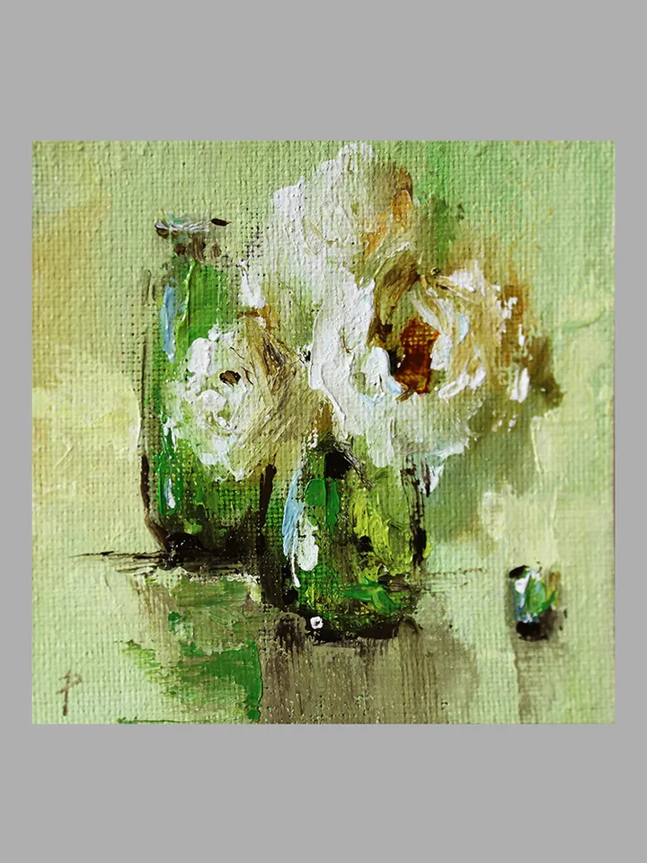 Summer flowers. Oil painting created in a painterly manner with a palette knife.