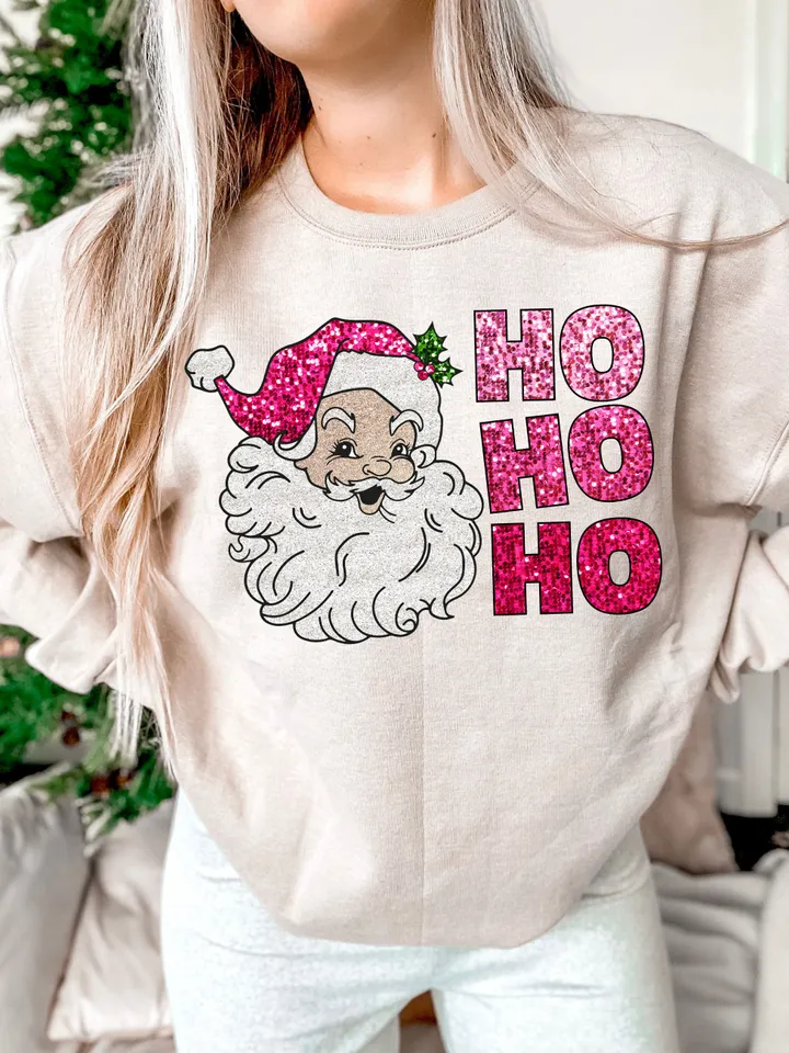Faux Sequin Santa png, Ho Ho png, Merry Christmas png, Trendy Xmas sublimation, Retro Christmas, Faux Sequin Merry Christmas Santa Ho Ho Ho