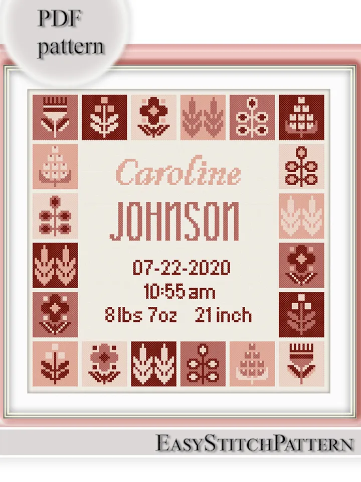 Baby Cross Stitch Chart. Anniversary cross stitch. Birthday cross stitch pattern. DIY. Customizable New Baby.