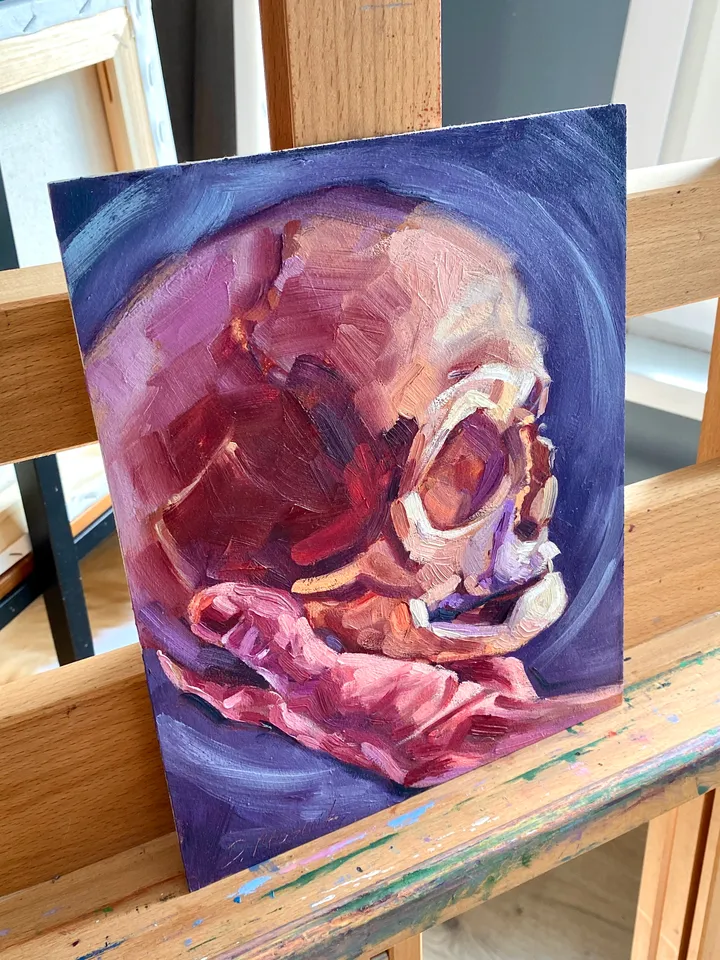 Human Skull Painting Original Skeleton Artwork Oil On Panel 8x10 Inch Anatomy Art
