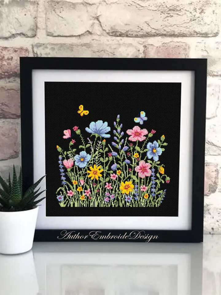 Wildflowers cross stitch pattern PDF instant download Watercolor cross stitch chart, Wild flowers pattern digital PDF, Flower meadow #P51