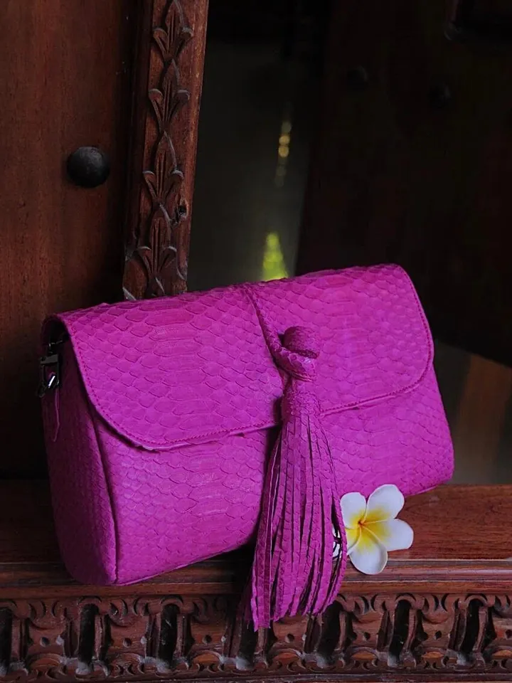 Genuine Python Skin Clutch with tassel |women purse | exotic leather bags | hot pink evening clutch | designer crossbody bag handmade