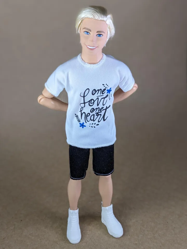 White printed T-shirt for 12-inch fashion male dolls