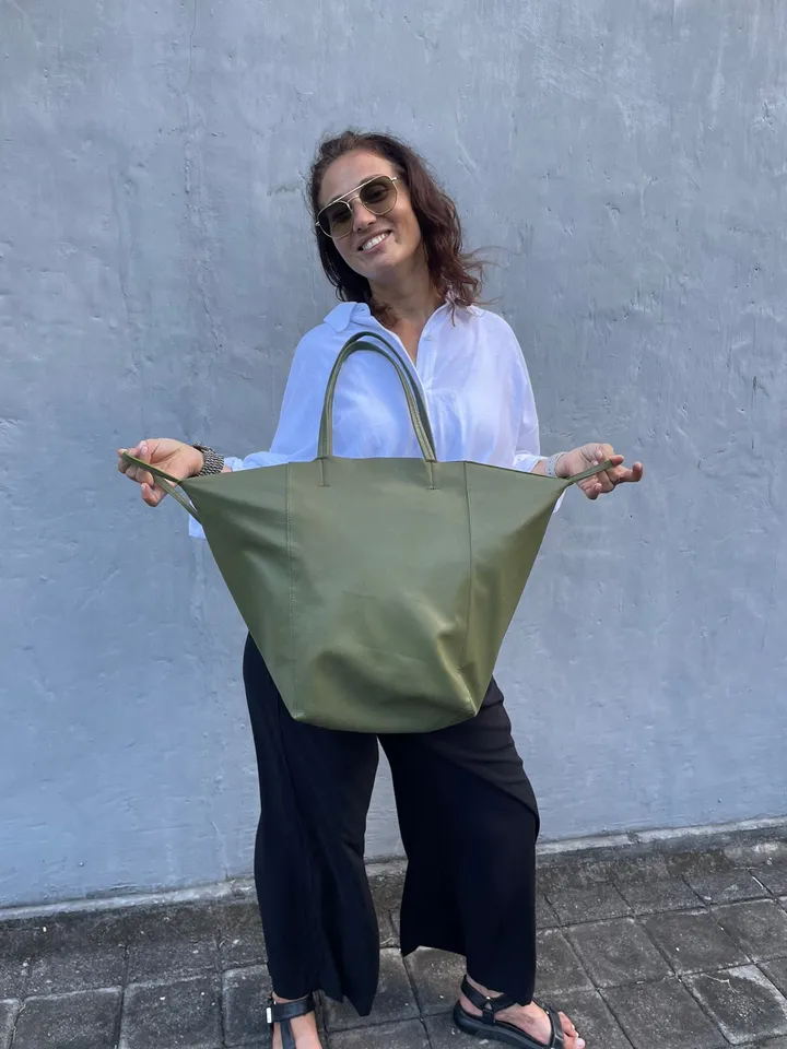Genuine leather khaki green tote shopper big bag / everyday purse / handmade bags / designer bags / summer bag / gift for her