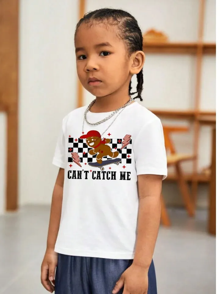 Boys Christmas PNG, Can't Catch Me design, Retro Funny Christmas Sublimation, Skateboarding gingerbread in cap, download
