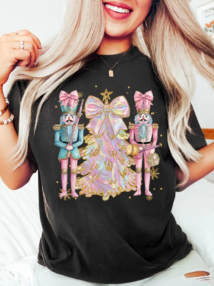 Coquette Colorful glitter Christmas Tree png, Nutcracker png, Girls Christmas Bow, Pink & Green, Christmas girls winter png, Christmas Tree