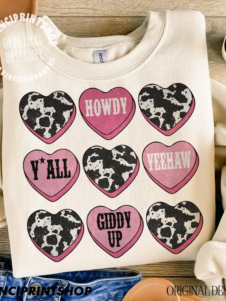 Valentines Candy Heart Png, Western Valentines Png, Cow Print Valentines png, Western Hearts Png, Retro Valentine Png, Heart Png, Western