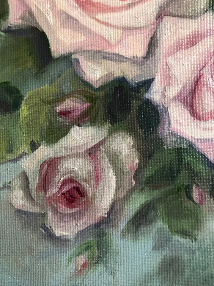 Pink Roses Painting Flowers Oil Wall Art Shabby Chic Painting