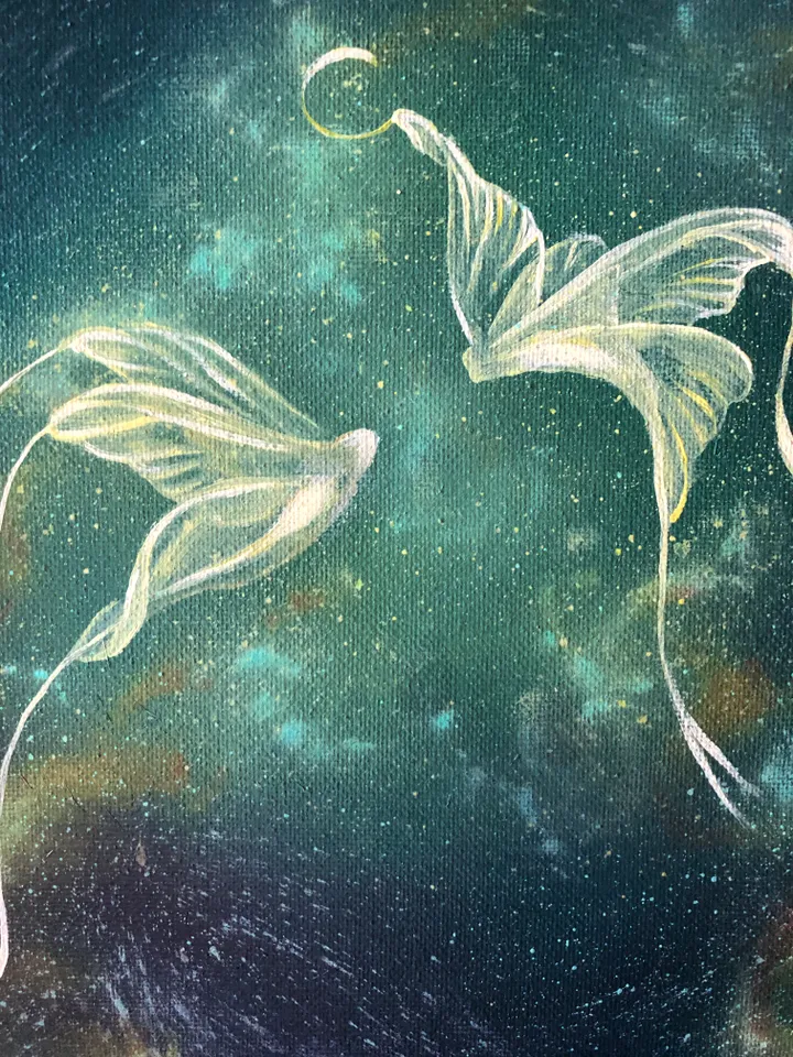 Butterflies Painting Space Artwork Underwater Original Art