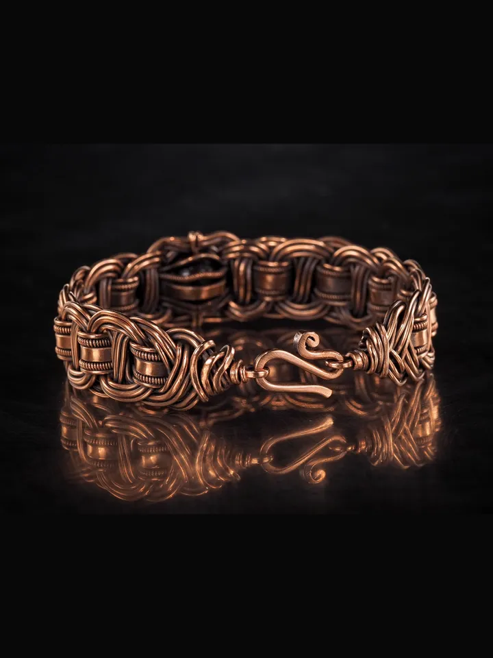Copper wire wrapped garnet bracelet Unique bangle 7th Wedding Anniversary