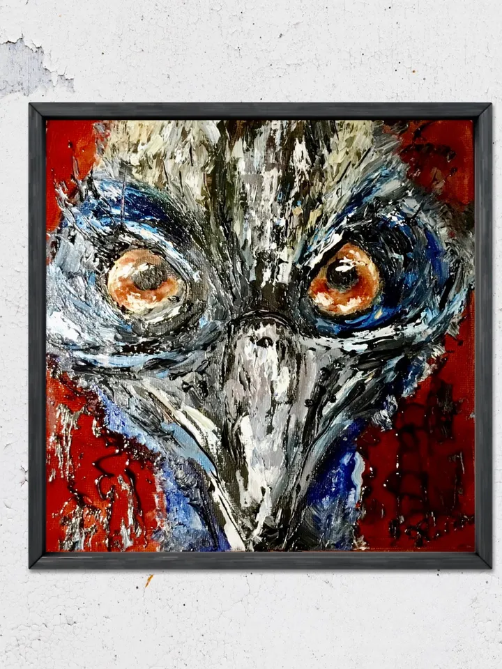 Cassowary bird, original mix media oil painting on canvas board,agressive exotic birds wall art, handmade mix media art home decoration
