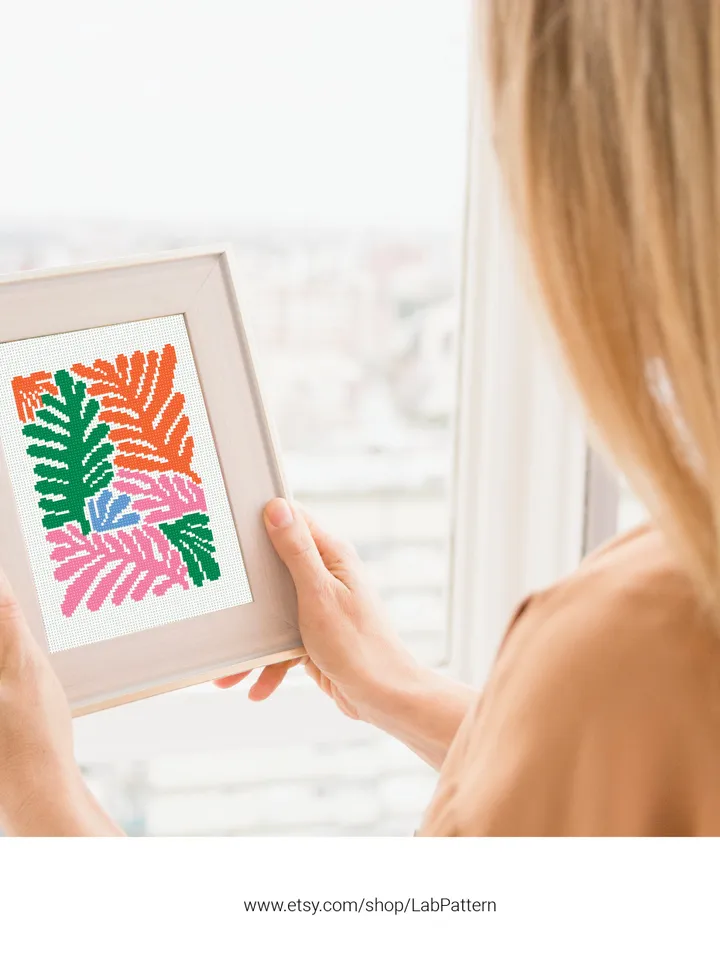 Bundle of 4 mini contemporary Plants Cross stitch patterns Flower Abstract floral beginner counted modern chart DIY embroider instant PDF