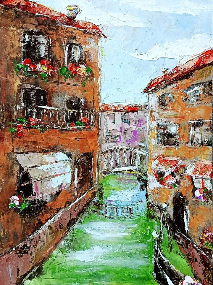 Venice Painting Original Art Italy Impasto Oil Painting Seascape Coast Impasto by ArtProkopaloSv