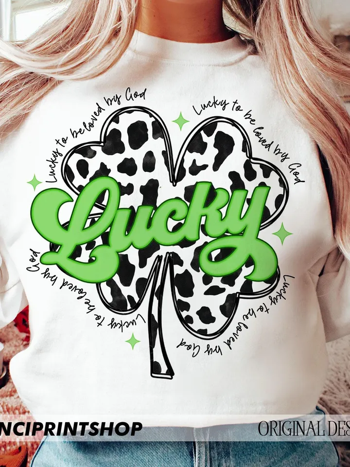 Cow Print Lucky Png, St Patricks Day png, 4 leaf clover png, Retro St. Patty's Day Png, St Patricks Shirt Design, Lucky png, Sublimation png