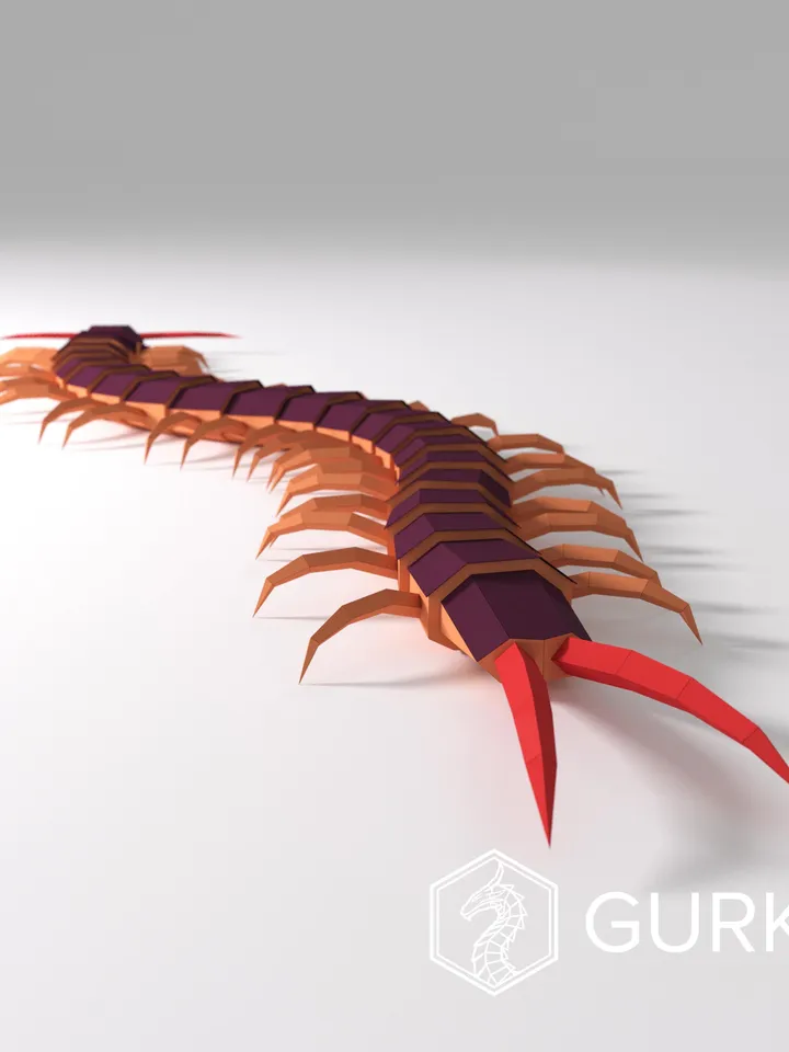 Scolopendra Papercraft, Centipede, Digital Template, PDF Download, Gurko, 3D Low Poly, Pepakura, DIY Origami Sculpture, Paper Decor, Gift