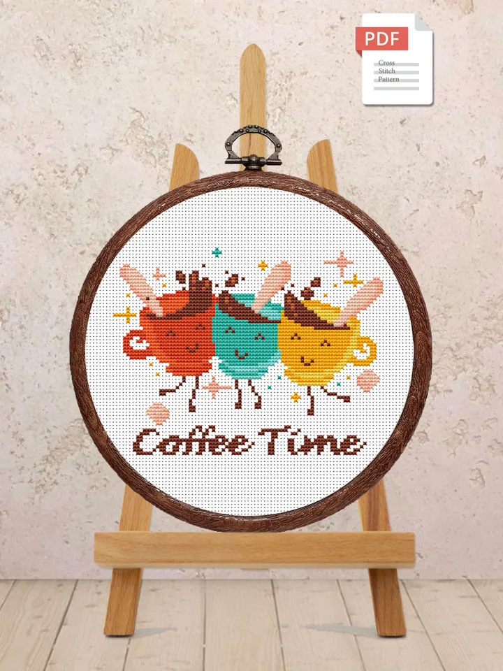 Three Cups Of Coffee Cross Stitch Pattern, Kitchen Cross Stitch, Embroidery Coffee , Coffee Cross Stitch Pattern, Modern Cross Stitch #kt32