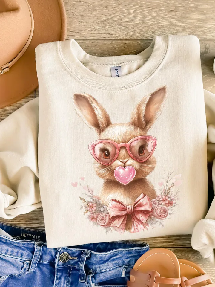 Retro Easter Bunny Blowing Bubble PNG, Vintage Happy Easter PNG, Funny Easter Bunnie Sunglasses Easter Holiday Sublimation Digital Download
