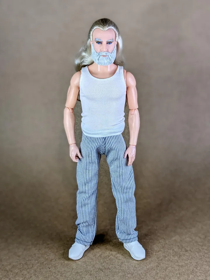 Gray & white striped pants for 12-inch fashion male dolls