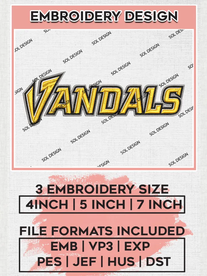 NCAA Vandals Team Writing Logo Embroidery Design Files, NCAA Idaho Vandals Machine Embroidery, NCAA Teams, 3 sizes, NCAA Machine embroidery designs, Digital Download