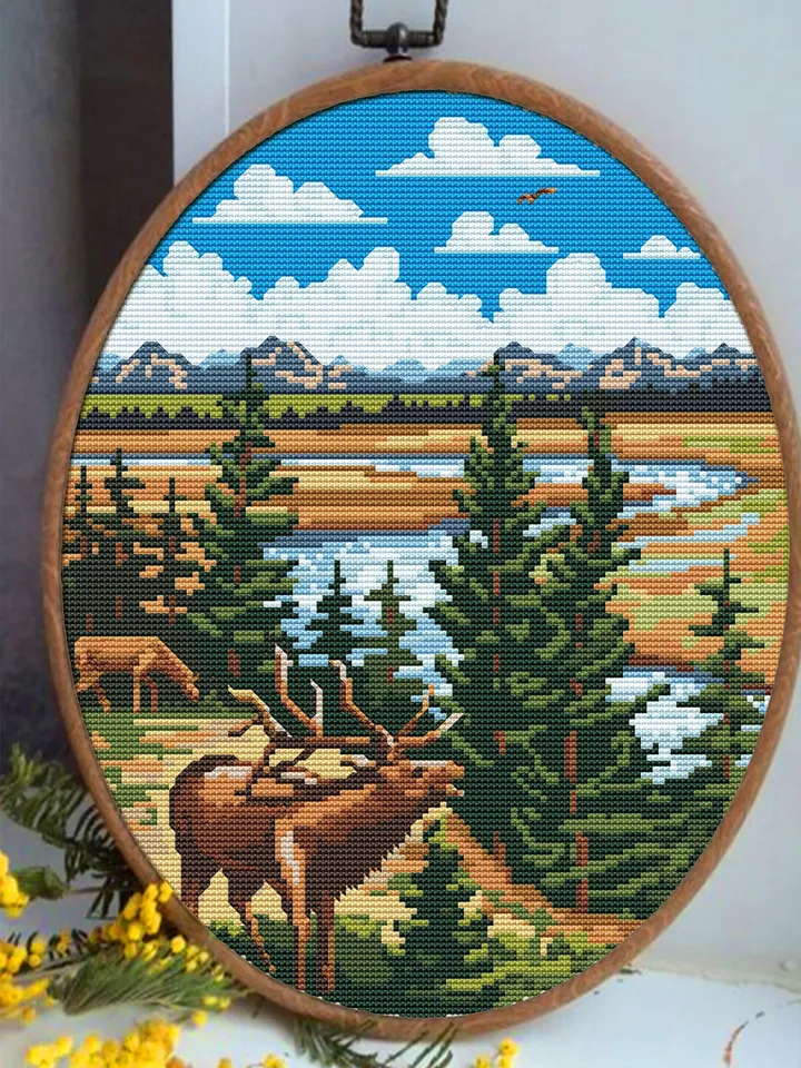 Yellowstone National Park cross stitch pattern PDF download Nature cross stitch chart, Deer embroidery PDF, Wildlife pattern digital #L29