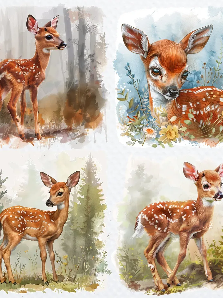 10 Fawn Baby PNG, Bemby for sublimation, Printable Watercolor Fawn Baby clipart, High Quality PNGs, Digital download, Paper crafts