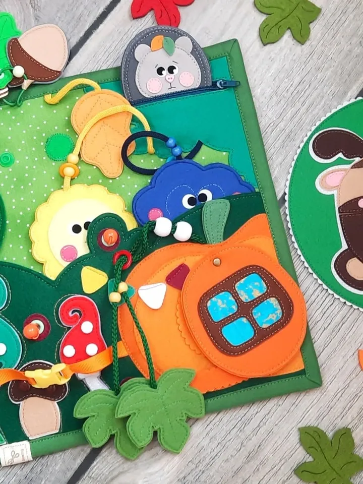 Autumn Quiet book pattern PDF & Tutorial pages, Felt book pattern svg, Quiet book ideas, Sensory toys, Pdf felt sewing pattern for toddler
