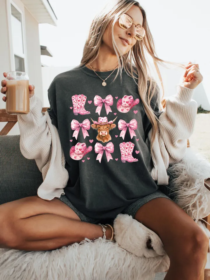 Howdy Valentine Coquette png, Valentines Cow print png, Valentines Sublimation PNG, Pink Cowgirl png, Vday shirt designs, Coquette bow png