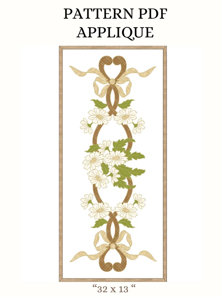 Applique Pattern Table Runner "Chamomile Wreath" in PDF format.