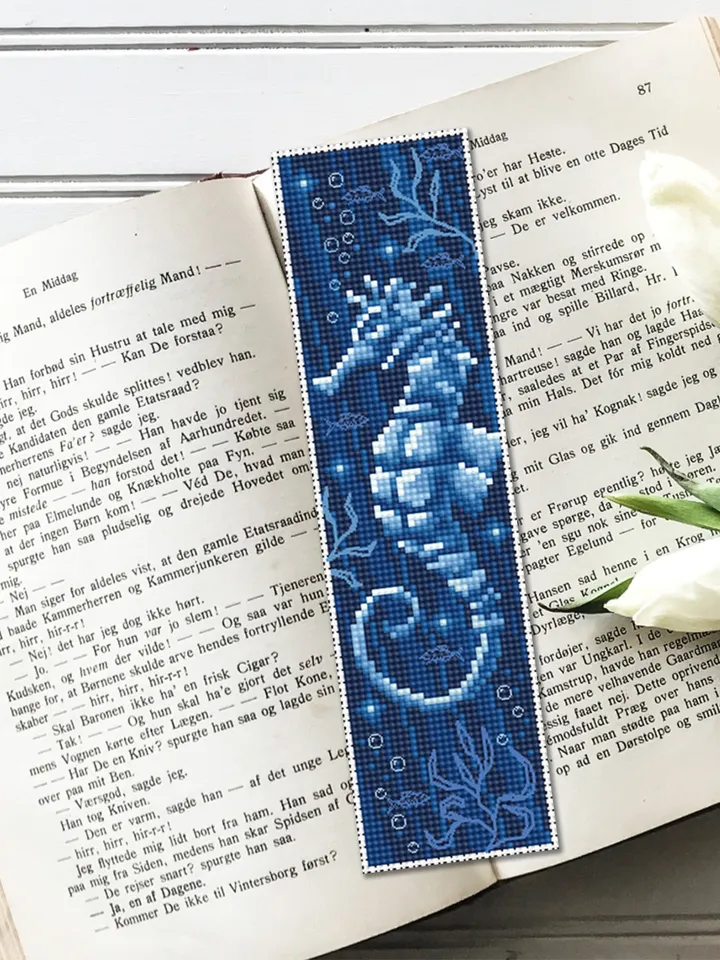 Under the sea bookmark cross stitch pattern PDF download Seahorse cross stitch chart, Digital bookmark pattern PDF Seahorse art, Ocean #B168