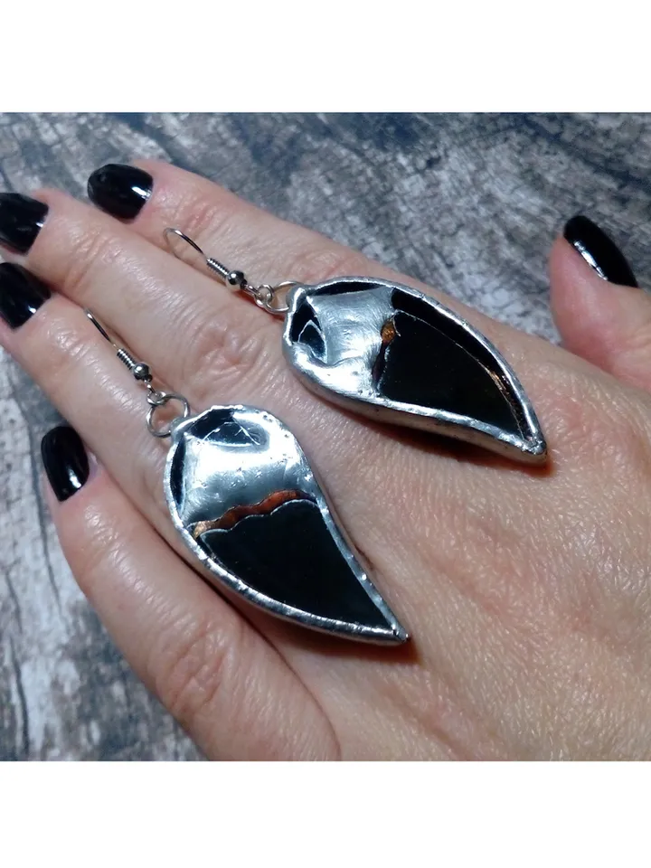 Bat wings mirror earrings, Goth witchy earrings, Tin soldered, witch earrings, Halloween, witchy earrings, Bat lover