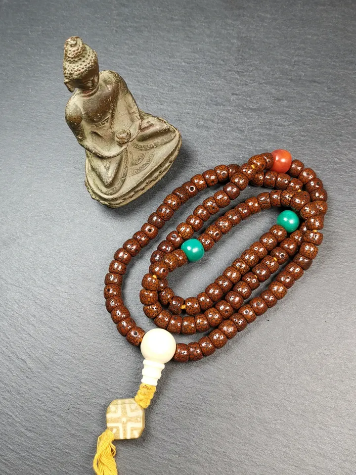 Gandhanra Old Tibetan Mala, 108 Lotus Seed Prayer Beads Necklace,30"