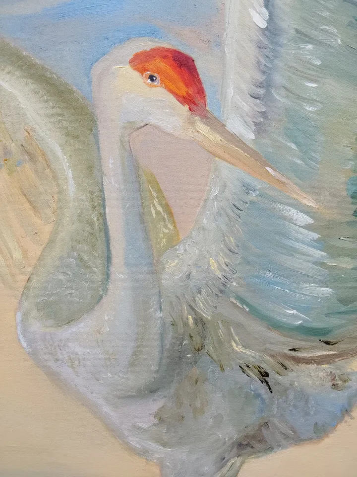 "Dance of the Crane" large oil painting on canvas 50x100cm (20x40 inches)