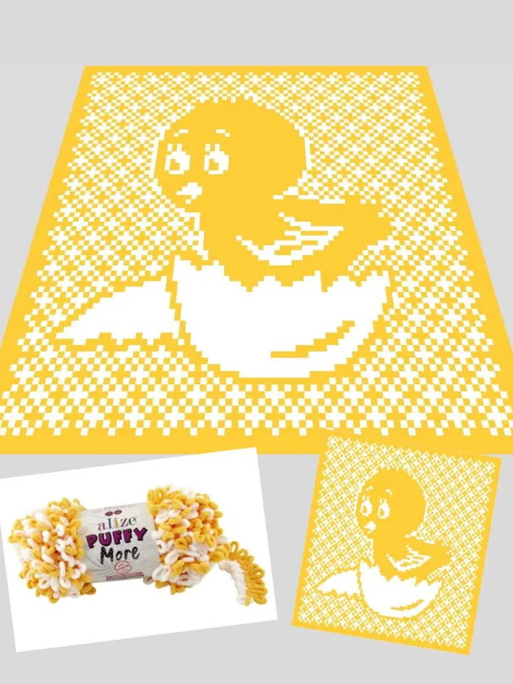 Loop yarn Finger knitted Little Chick blanket pattern