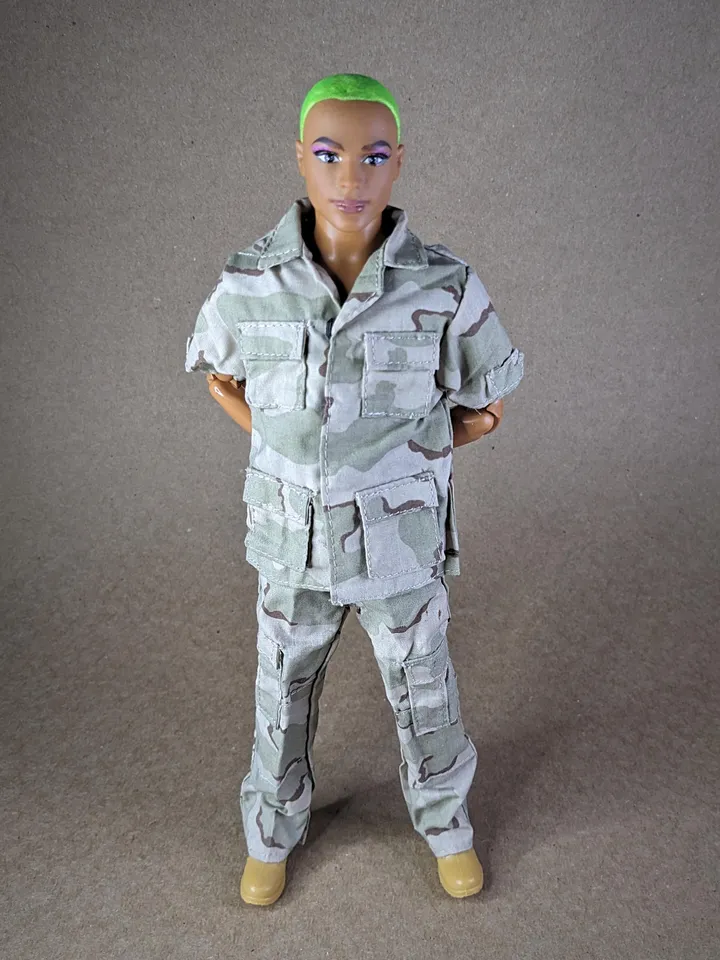Khaki military-style jacket & pants for fashion male dolls (short sleeve)