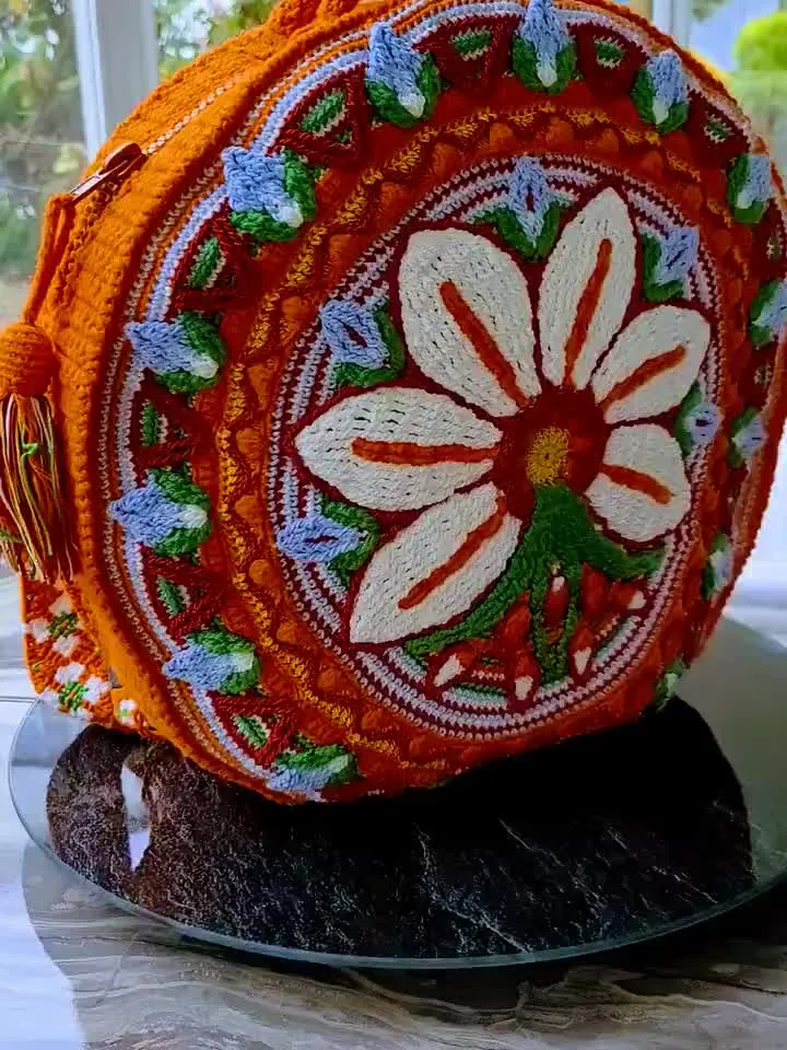Floral mandala bag Crochet round bag Unique crochet bag Crochet festival bag Art to wear purse  Bohemian hippie bag Crochet backpack