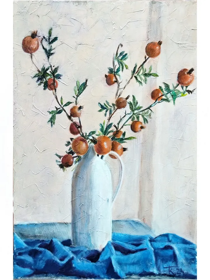 Painting with flowers with oil paints on canvas 60x40cm