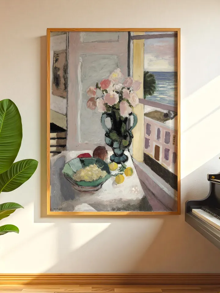 Henri Matisse Still Life Print Open Window Vase with Roses Bowl of Lemons Coastal Seaside View Fauvist Wall Art Digital Download Poster HMS5