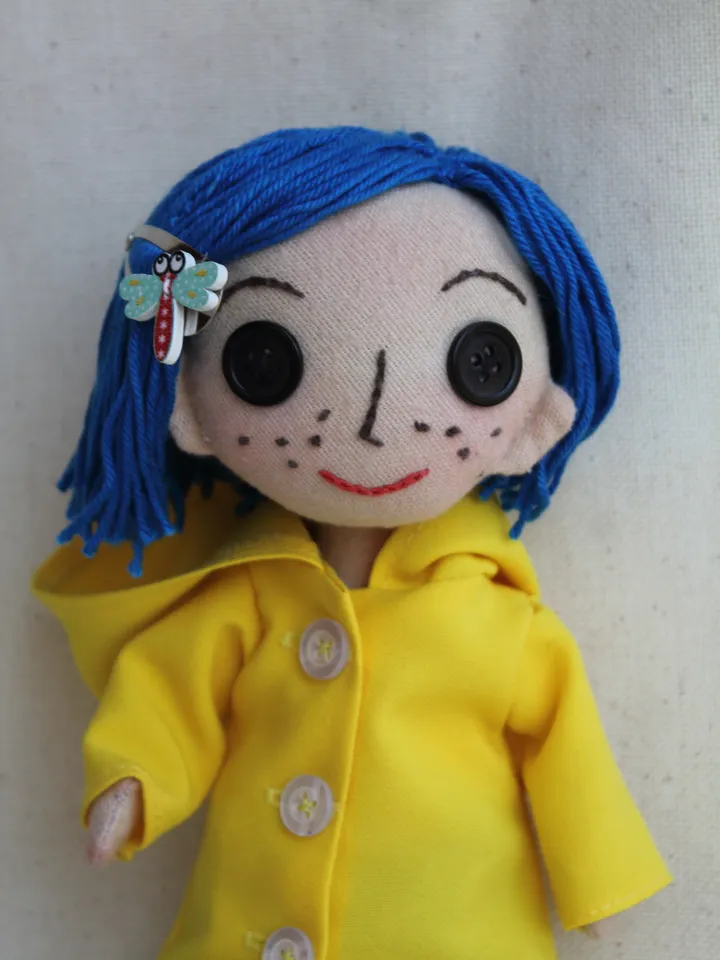 Coraline doll with button eyes , fabric dolls . handmade doll . Rag doll . Christmas gift ideas .