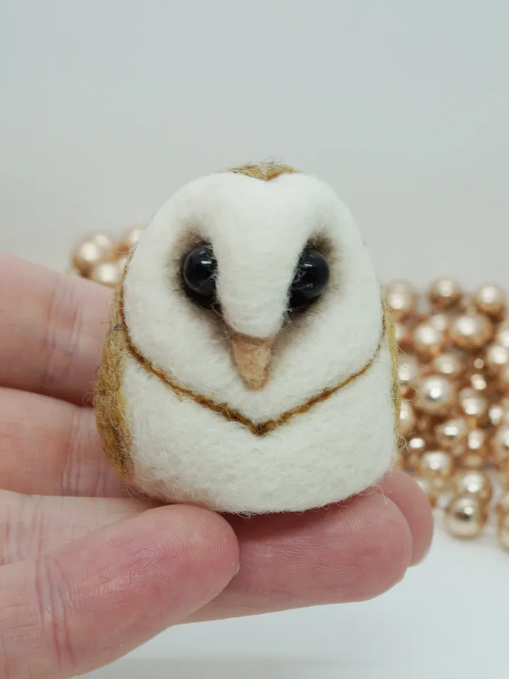 Miniature needle felted barn owl, baby owl, made to order