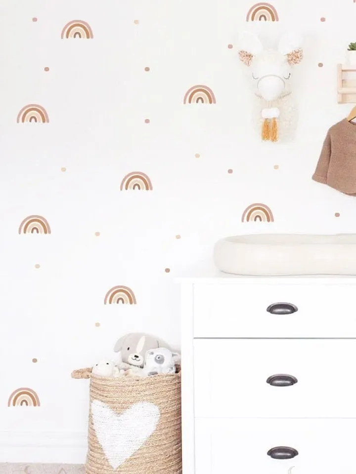 Tiny Boho Muted Rainbow Wall Decals and dots h60