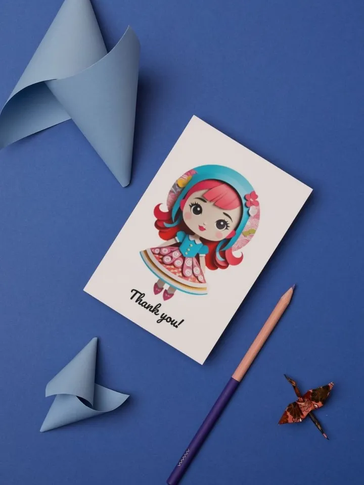 Mini postcards/tags with the image of dolls "Thank you"