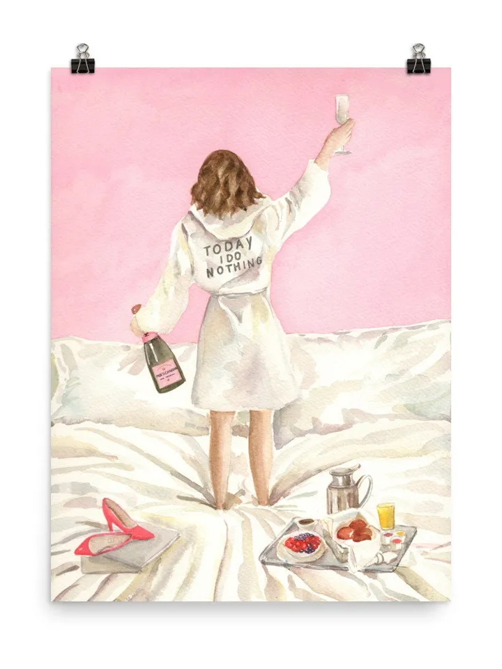 Pink Champagne Wall Print, Watercolor Painting, Champagne Lovers, Pink Aesthetic, Cute Pink Decor, Feminine Art Poster, Pink Feminine Print