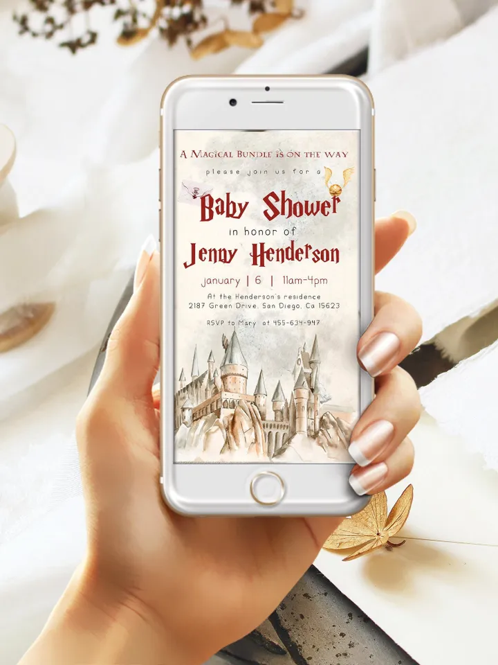 Wizard Baby Shower Digital Invite; Magic School Baby Schower mobile Invite template; Magical Digital Baby Shower Invite; Baby shower canva