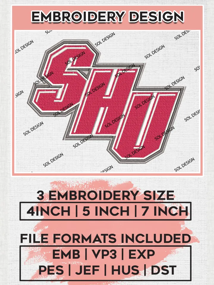 NCAA SHU Pioneers Team Word Logo Embroidery Design Files, NCAA Sacred Heart Pioneers Machine Embroidery, NCAA Teams, 3 sizes, NCAA Machine embroidery designs, Digital Download