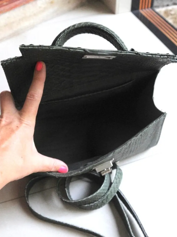 Top handle green khaki classy IDA genuine python skin bag | exotic leather bags | Elegant everyday women purse | snakeskin bag| designer bag